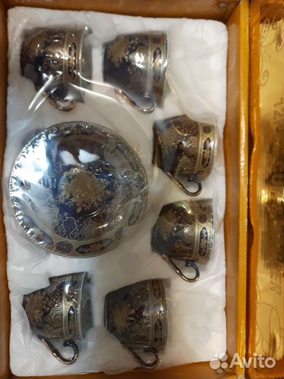 Кофейный набор, золото 24 кар., кобальт, Чехия, MZ