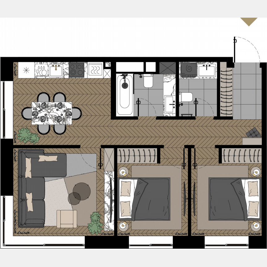 3-к. апартаменты, 65,8 м², 22/23 эт.