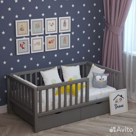 Кроватка с бортиком от 2х лет из натурального дере