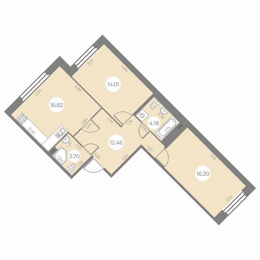 2-к. квартира, 67 м², 2/20 эт.