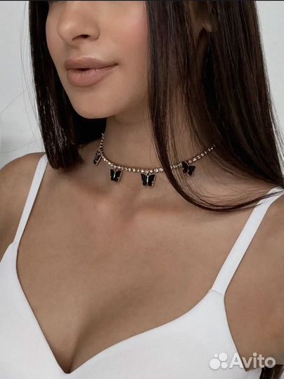 Чокер золотистый с бабочками (разные цвета)