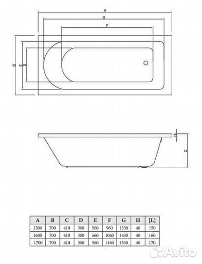 Акриловая ванна C-bath Rea 170x70