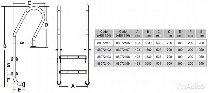 Лестница Emaux Mixta (SF/NSF) 5 ст., aisi-304