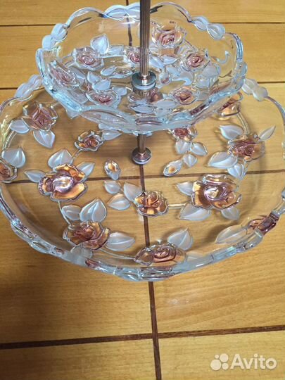 Менажница двух ярусная чешское стекло