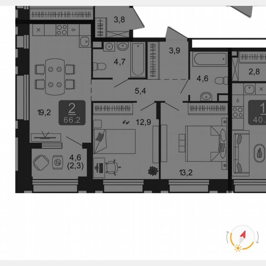 2-к. квартира, 66,2 м², 9/9 эт.