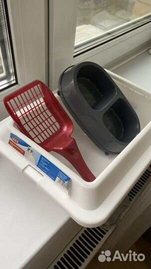 Лоток для кошек с бортиком, совок, миска