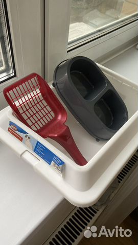 Лоток для кошек с бортиком, совок, миска