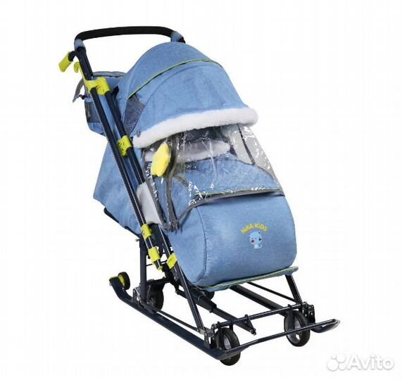 Санки-коляска Ника Детям нд7-7 в джинс.стиле синий