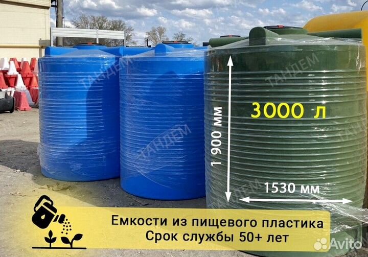 Емкость пластиковая для питьевой воды новая 3000лт