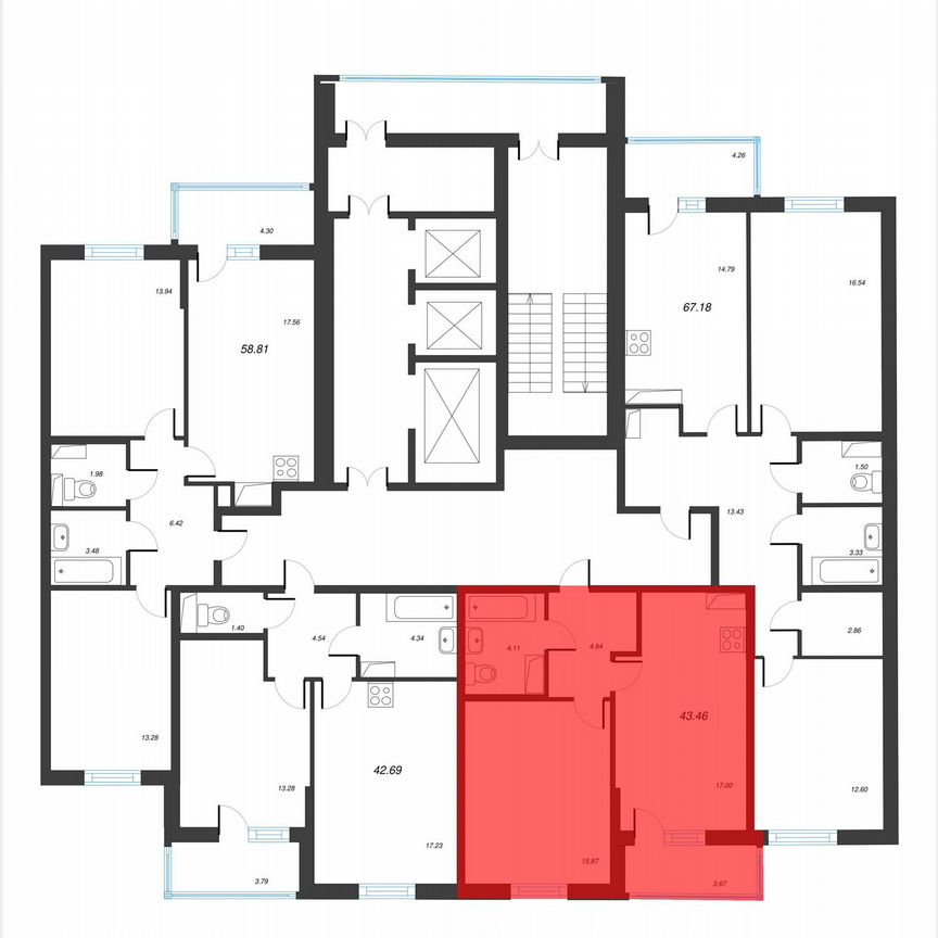 1-к. квартира, 45,3 м², 7/22 эт.