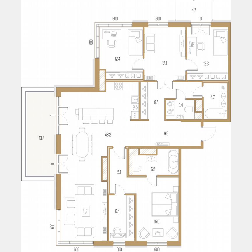 4-к. квартира, 141,6 м², 9/9 эт.
