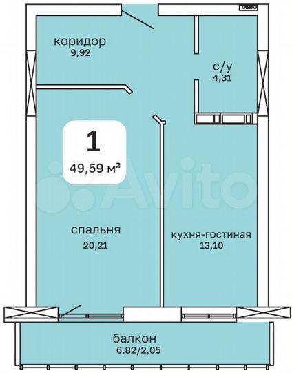 1-к. квартира, 49,6 м², 21/26 эт.