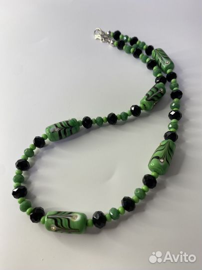 Зеленые бусы муранское стекло 46 см