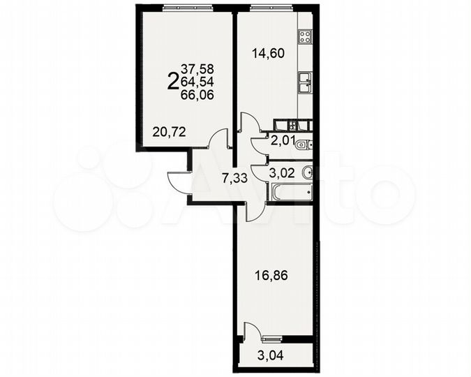 2-к. квартира, 66,1 м², 12/17 эт.