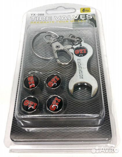 Колпачки на ниппеля - GTi (с ключом/черный) (Серый