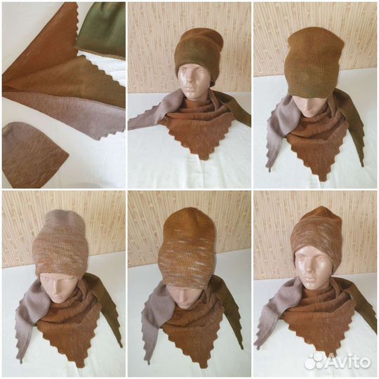 Бактус вязаный, шапка, комплект из Poema