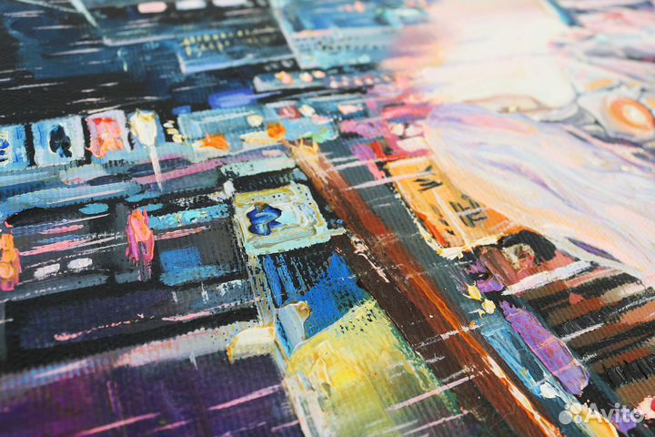 Картина маслом на холсте ночной город киберпанк