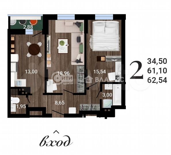 2-к. квартира, 62,5 м², 24/27 эт.