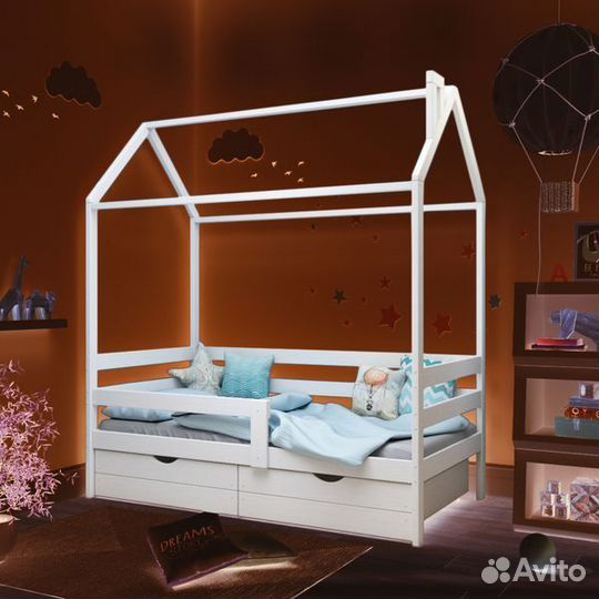 Кроватка высокий борт детская из массива домик