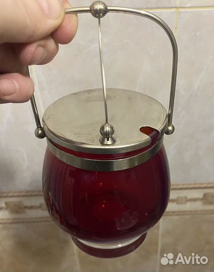 Старинная стекляннаясахарница мельхиор и другие