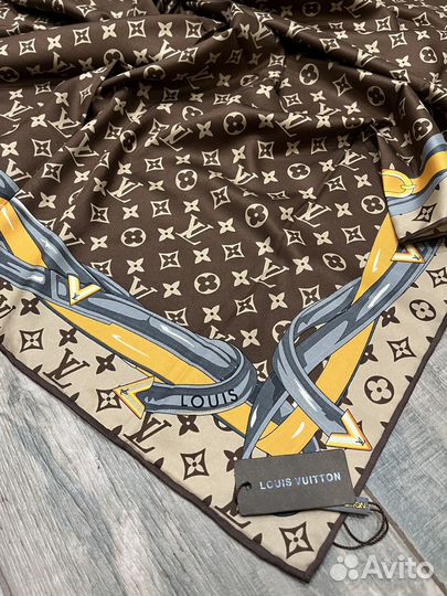Шелковый платок шаль Louis Vuitton оттенок шоколад
