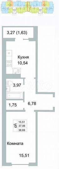 1-к. квартира, 38,9 м², 1/9 эт.