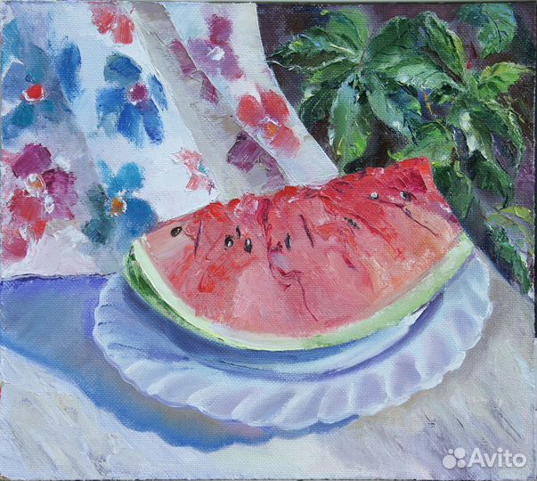 Картина маслом натюрморт. Арбузик