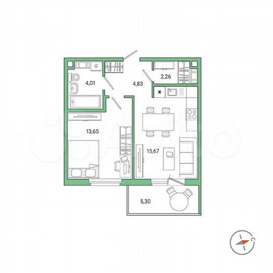 1-к. квартира, 42 м², 1/9 эт.