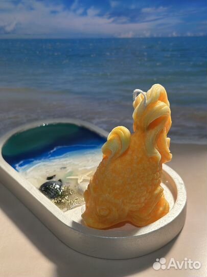 Подарок. Гипсовый полнос море и свеча Рыбка