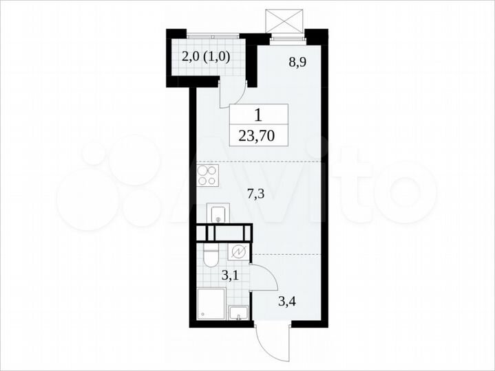 Квартира-студия, 23,7 м², 11/17 эт.