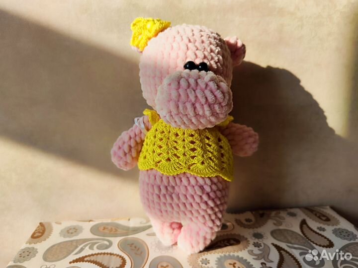 Мягкая игрушка ручной работы Бегемотик