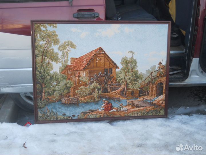 Картина масло авторская и вышитая на холсте