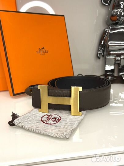 Мужской двусторонний кожаный ремень Hermes