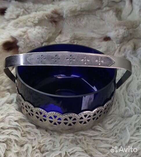 Ваза конфетница синее стекло