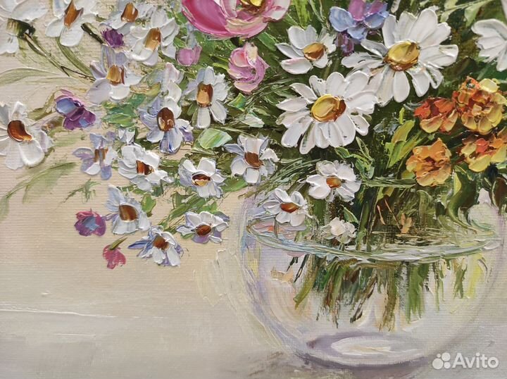 Бронь картина маслом Букет с полевыми цветами