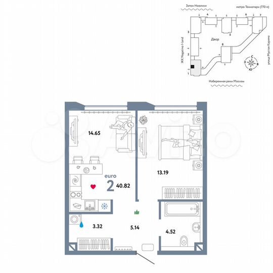 2-к. квартира, 40,8 м², 10/20 эт.