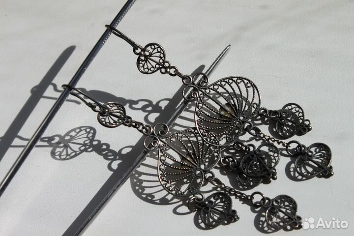 Винтажные длинные серьги С подвесками. 