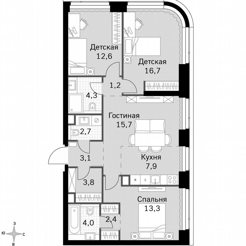 3-к. квартира, 87,7 м², 26/49 эт.