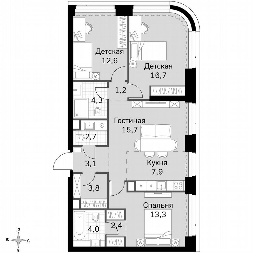 3-к. квартира, 87,7 м², 26/49 эт.