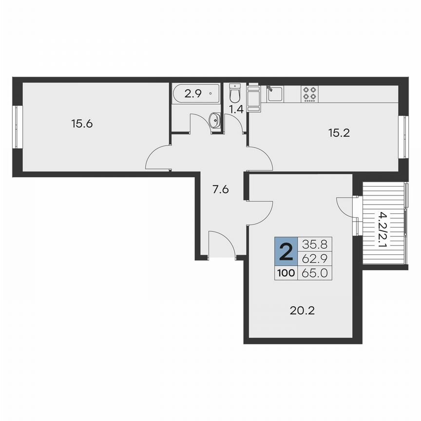 2-к. квартира, 65 м², 9/9 эт.