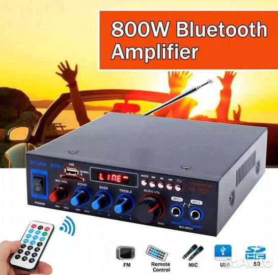 Усилитель звука Teli BT-309A с Bluetooth, USB