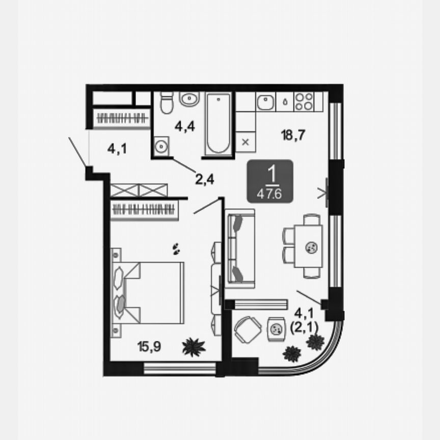 1-к. квартира, 47,6 м², 4/17 эт.