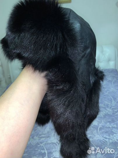 Шапка песцовая с кожаной отделкой