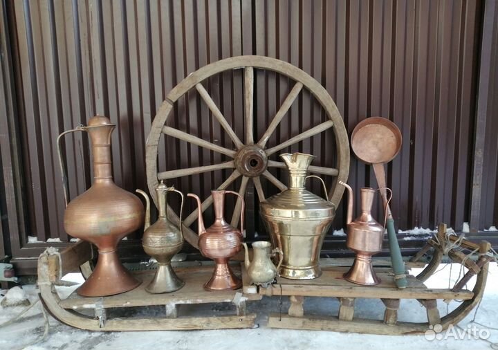 Медный кувшин старинный, медная посуда