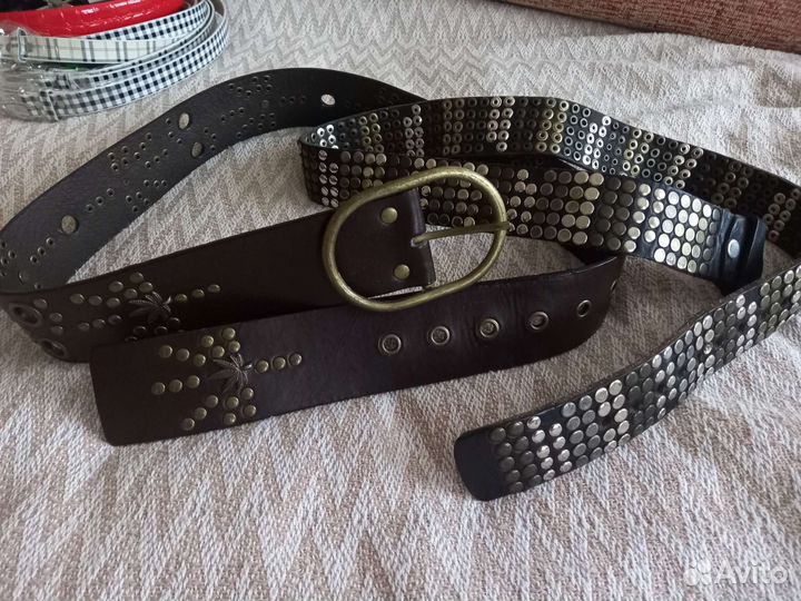 Ремень кожа с клепками женский
