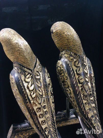 Очень Редкая Бронзовая статуэтка Пара попугаев на