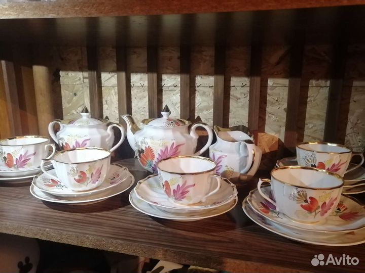 Сервиз чайный Вербилки пурпурный цветок СССР