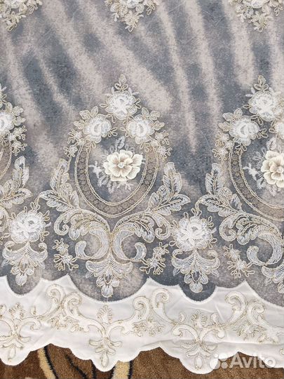 Тюль 3d со стразами и жемчугом готовая новая