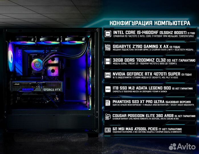 Игровой пк 4070Ti super/ 14600K/ 32гб 7200MHz