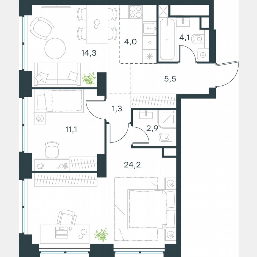 3-к. квартира, 67,4 м², 37/64 эт.